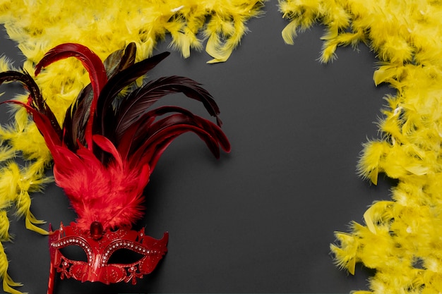 Red carnival mask on black background