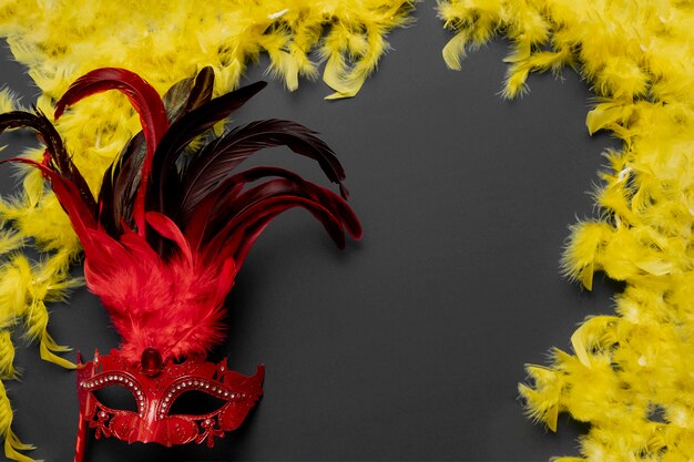 Red carnival mask on black background