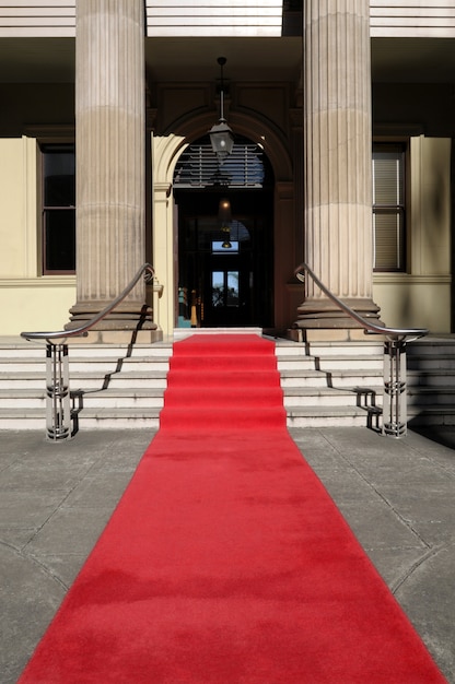 red carpet in front of luxury hotel 
