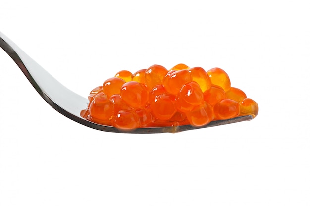 Red caviar on a fork