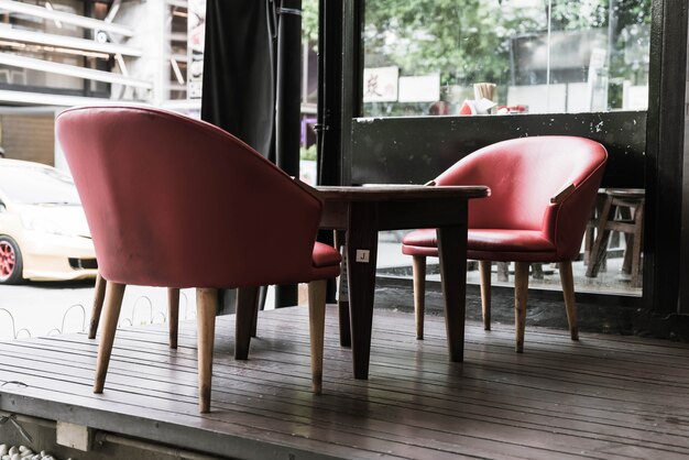 red chair and table in cafe