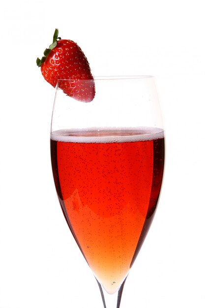 Red champagle glass with strawberry