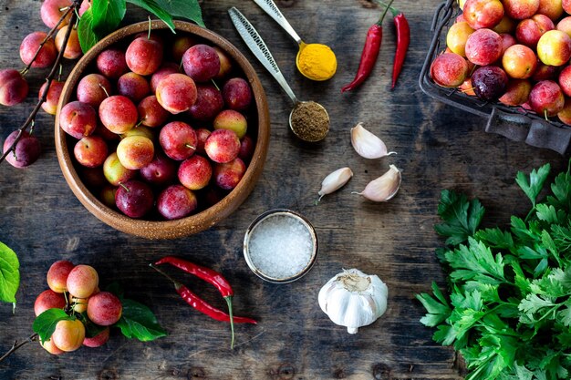 Red cherry plum for making tkemali sauce