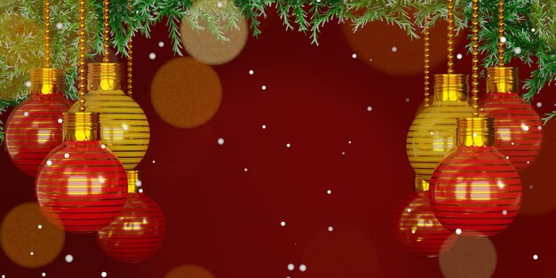 球の 3 d イラストと赤のクリスマス背景