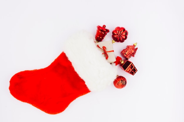 Red Christmas sock with toys 