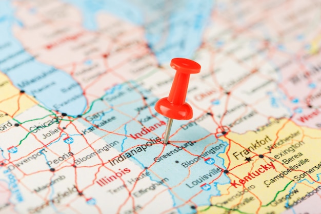 Indianapolis On A Map Of Us Premium Photo | Red Clerical Needle On A Map Of Usa, Indiana And The  Capital Indianapolis. Close Up Map Of Page Protected With Pending Changes  Indiana With Red Tack