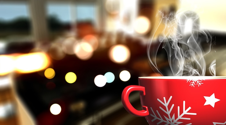 Free Photo red cup with a snowflake and stars