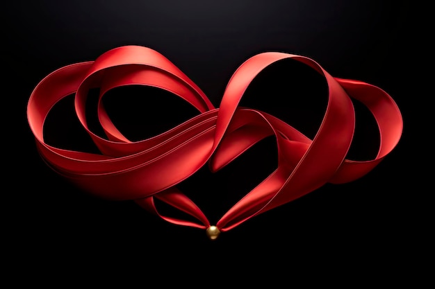 Free photo red curled heart shape ribbon on black background