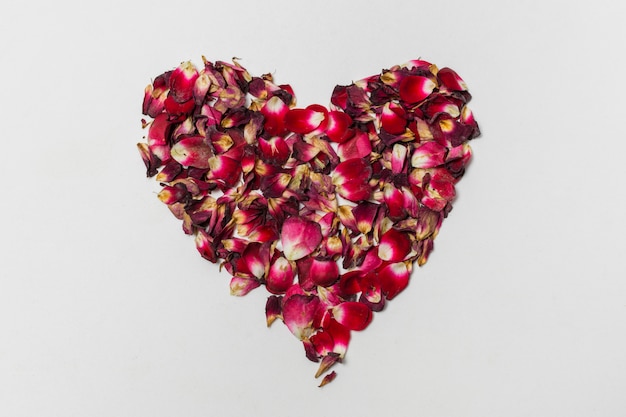 Red decorative heart of flower petals