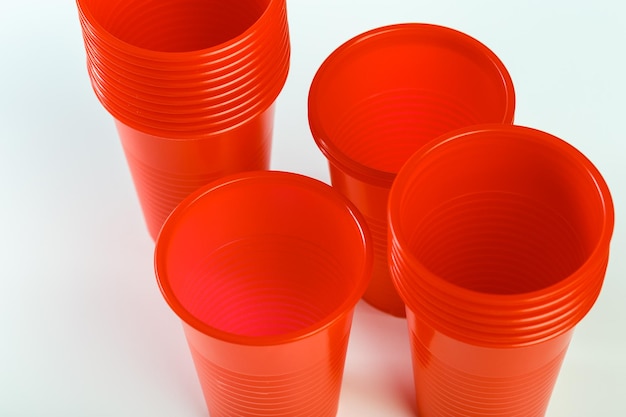 Red disposable plastic glasses