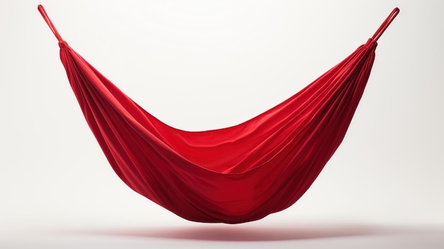 Red fabric hammock swinging against a white background