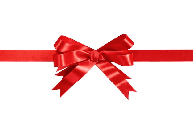 Red gift ribbon and bow isolated on white.