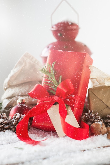 Red gift with a red bow tie