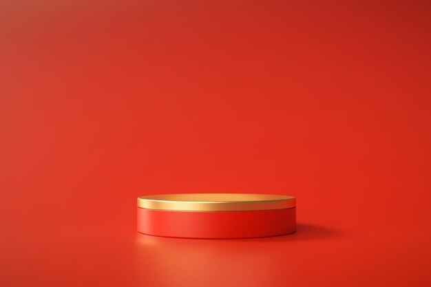 Red and gold cylinder podium pedestal product display chinese new year or valentines day luxury abstract background 3D rendering
