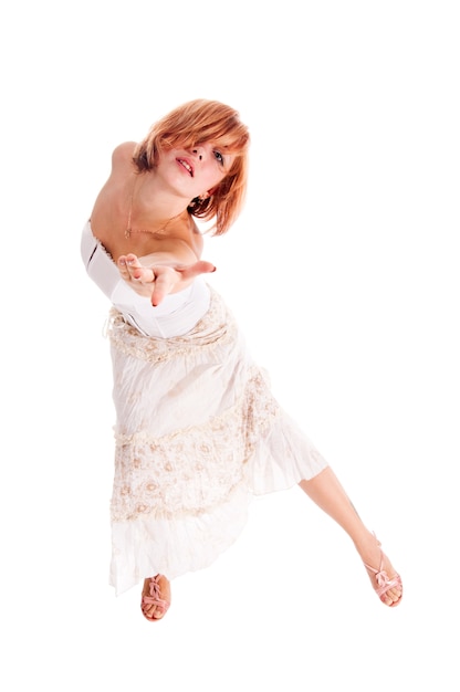 Red haired dancer on white