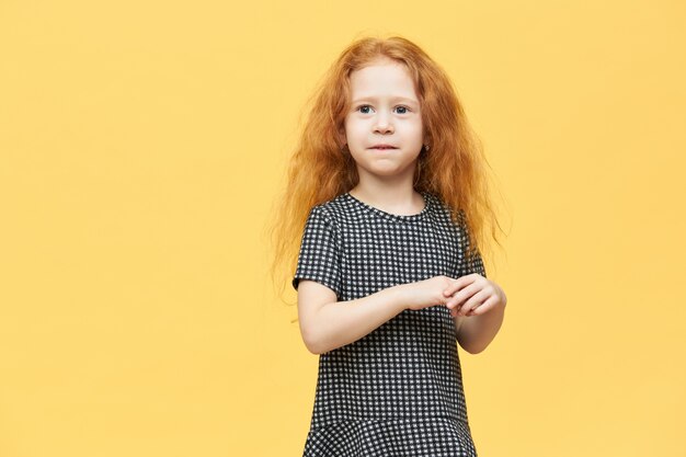 Red-haired girl with black and white dress