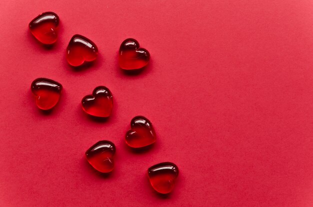 Red heart collection on table
