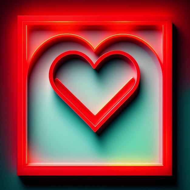 Free photo a red heart in a frame with a green background.