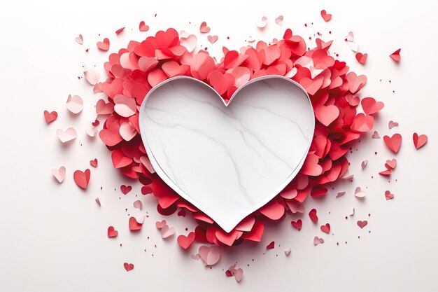 Red heart on a white background top view valentines day greeting card design