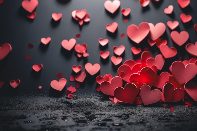 Red hearts on a dark background festive background for valentines day