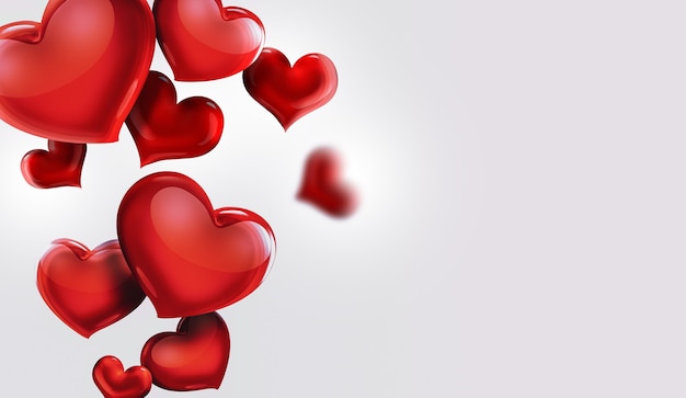 Red hearts on light background  romantic design