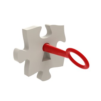 흰색에 고립 된 빨간 열쇠와 퍼즐 조각