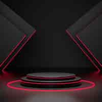 Free photo red light round podium and black background for mock up