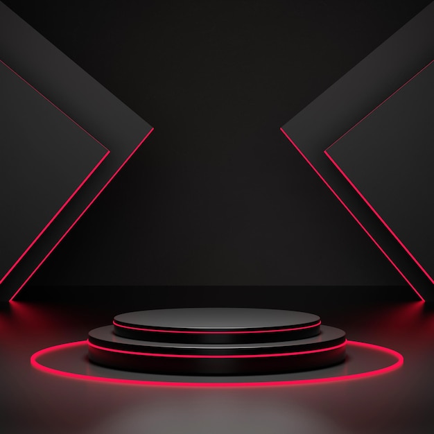 Red light round podium and black background for mock up