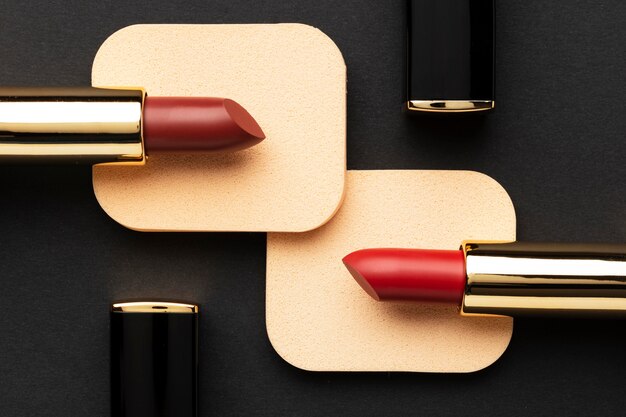 Red lipsticks arrangement above view