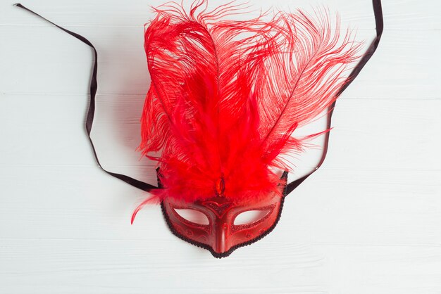 Red mask with feathers