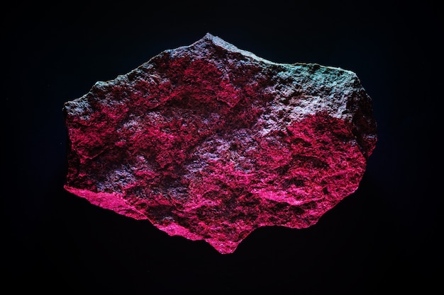 Red meteorite in dark space and neon lighting.