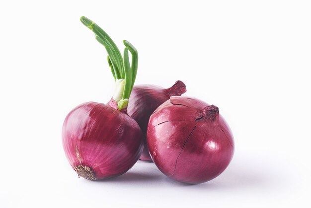 Red onion whole, isolated on white