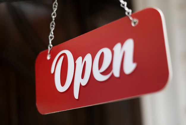 Red open sign still life