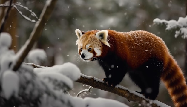 Бесплатное фото Красная панда в снегу