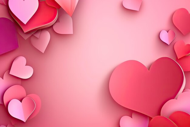Red and pink background with hearts for various celebrations with copy space Ai generative