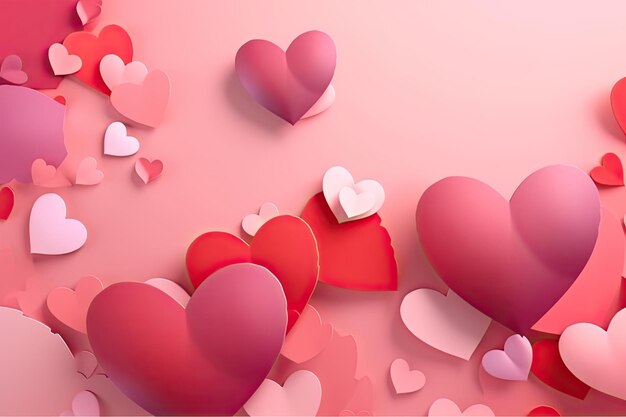 Red and pink background with hearts for various celebrations with copy space Ai generative