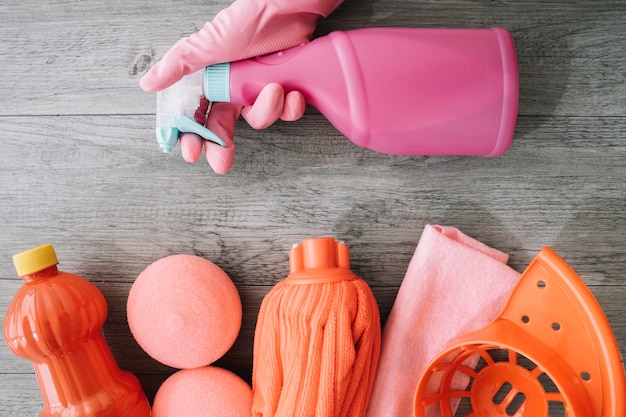 Red and pink cleaning objects