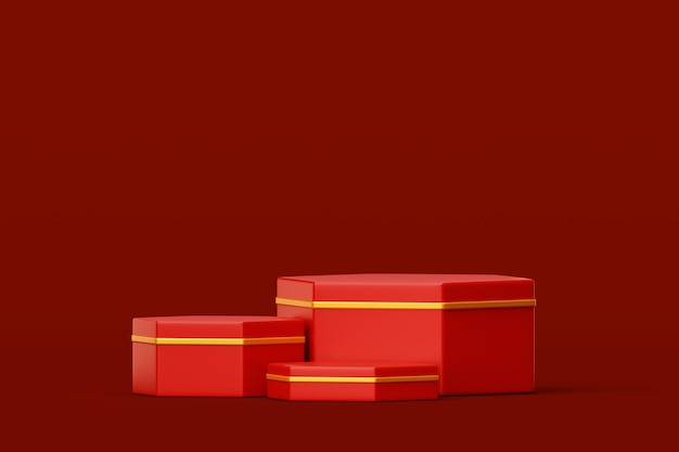 Бесплатное фото Красный подиум для продажи продуктов баннерная платформа 3d фон