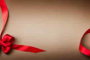 Free photo a red ribbon is laying on a brown background with a red ribbon.