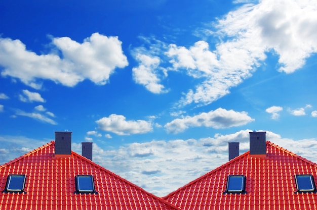 Red roof with clouds