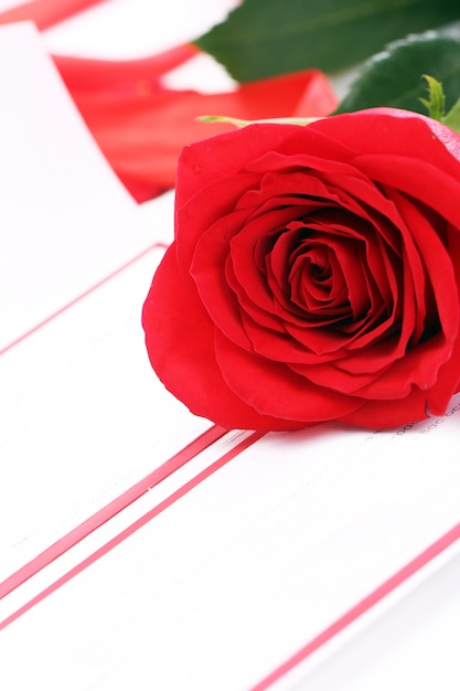 Red rose and holiday envelope