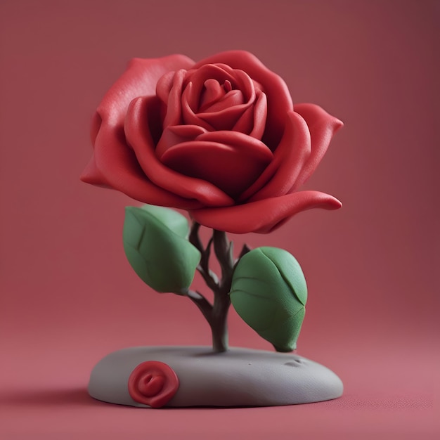 Free photo red rose made of clay on a pink background minimalism