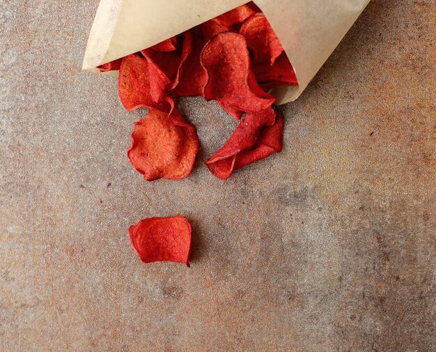 Red rose petals in a paper wrap