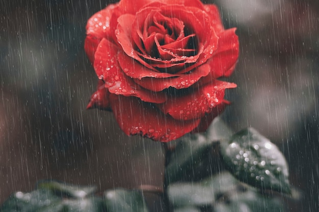 Free photo red rose wallpaper in rain moody background