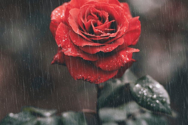 Red rose wallpaper in rain moody background