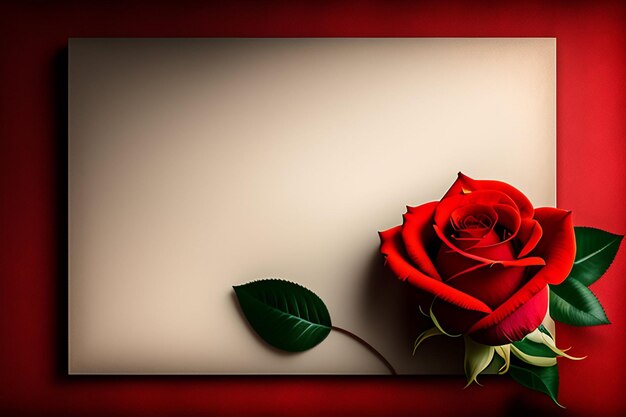 A red rose with a white paper on it