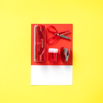 Red set of office supplies