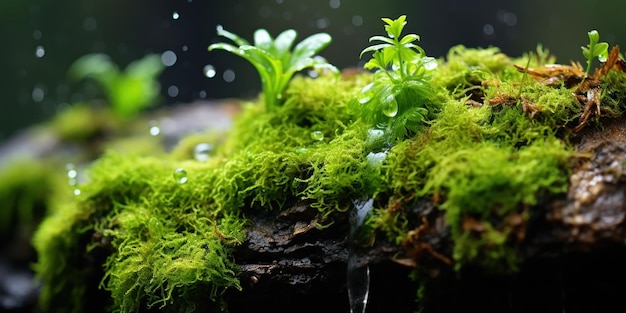 Free photo red soil covered with moss beside a cascading waterfall