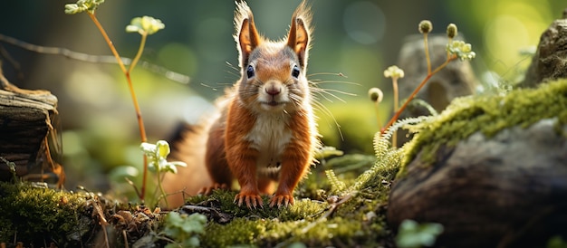 Free photo red squirrel on the tree in the autumn forest closeup