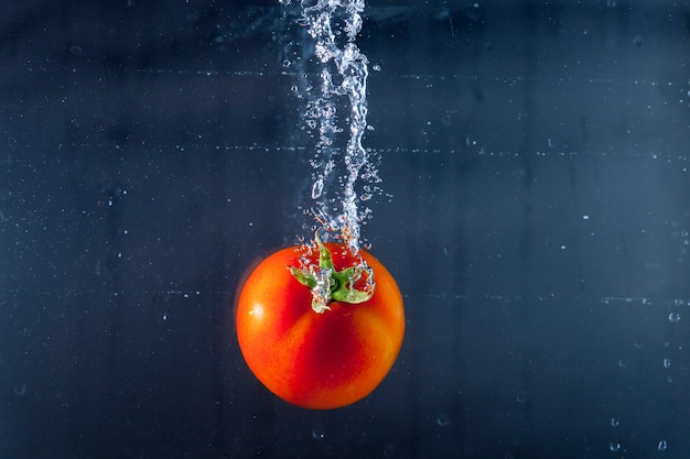 Red tomato surrounded by water